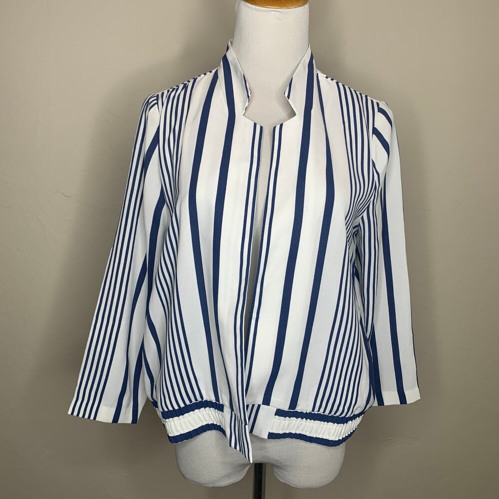NYCC Blue White Striped Open Front Shirt Jacket  Sz Medium